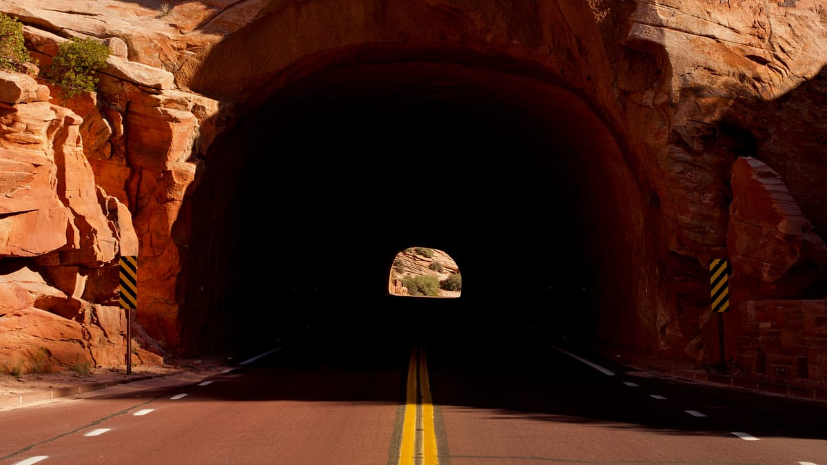 The tunnel on the Mount Carmel highway in Zion National Park without any cars or RVs in the day. Photo by Alek Newton