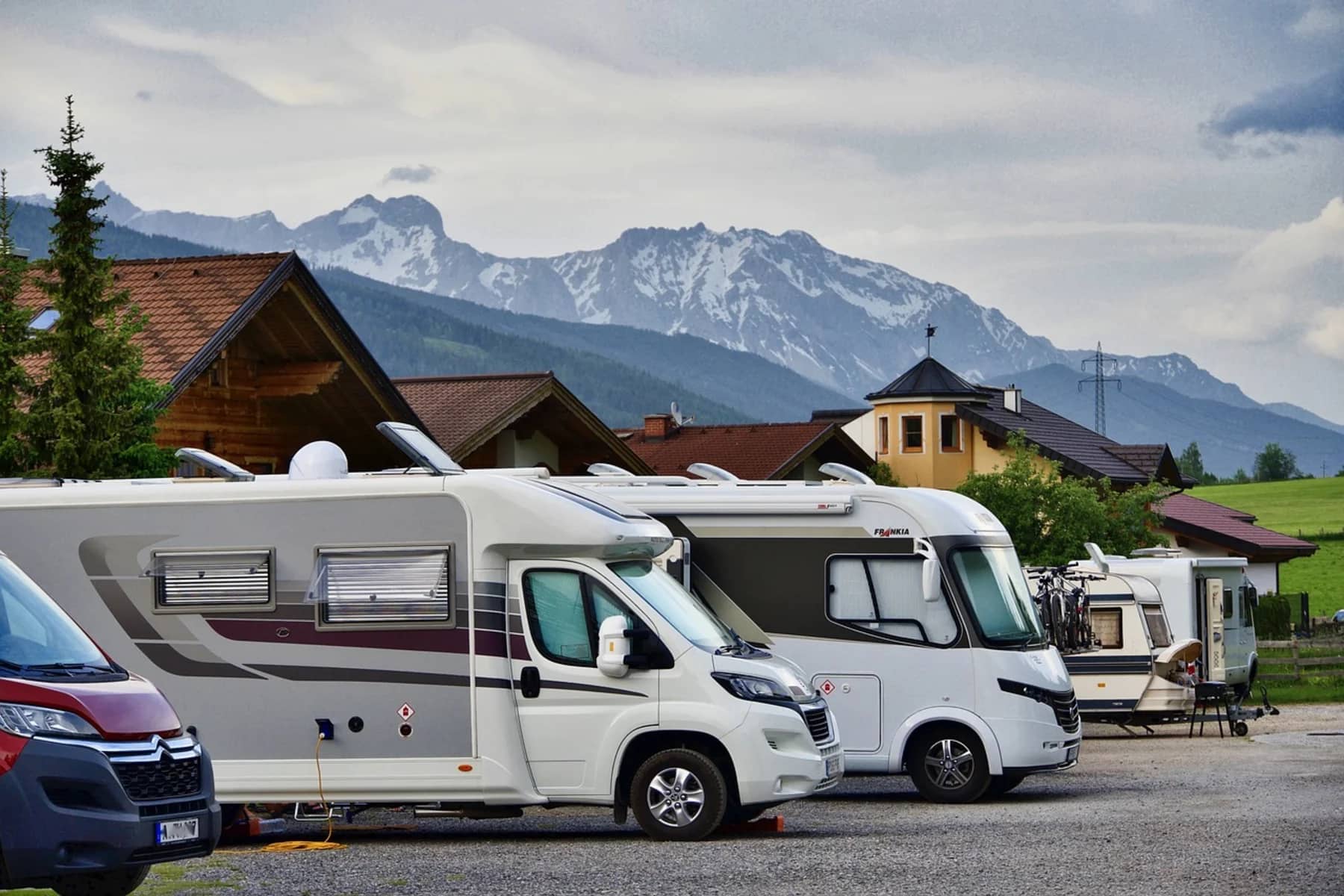 Image of RVs at a hotel to convey the difference between choosing an RV or a hotel